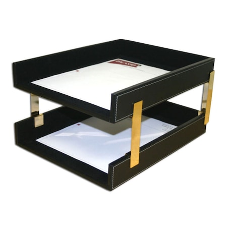 Dacasso Rustic Black Leather Double Stacking Trays AG-1220